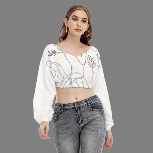Women's V-neck Long Sleeve Cropped Sweatshirt